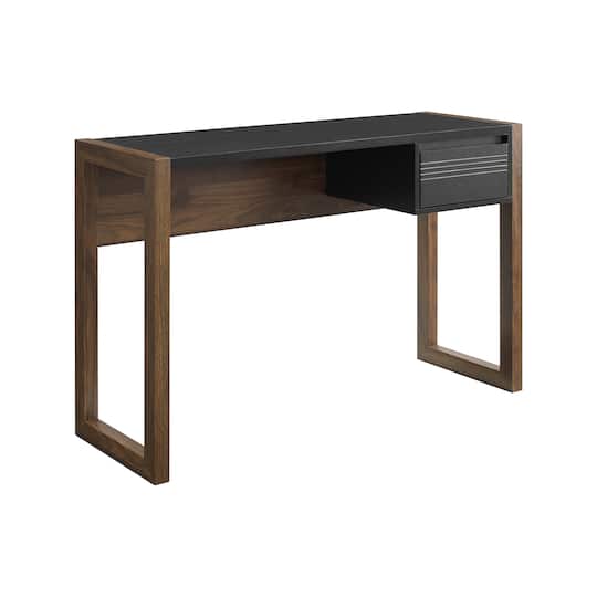 Walker Edison 46" Dark Walnut/Solid Black Fluted Drawer Writing Desk